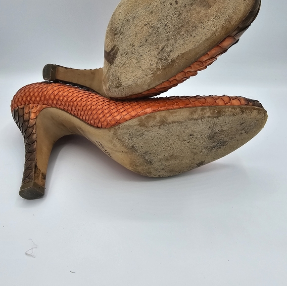 PRADA!!!! EUC Prada Orange and Brown Snake Print Dragon Heels - Picture 8 of 8